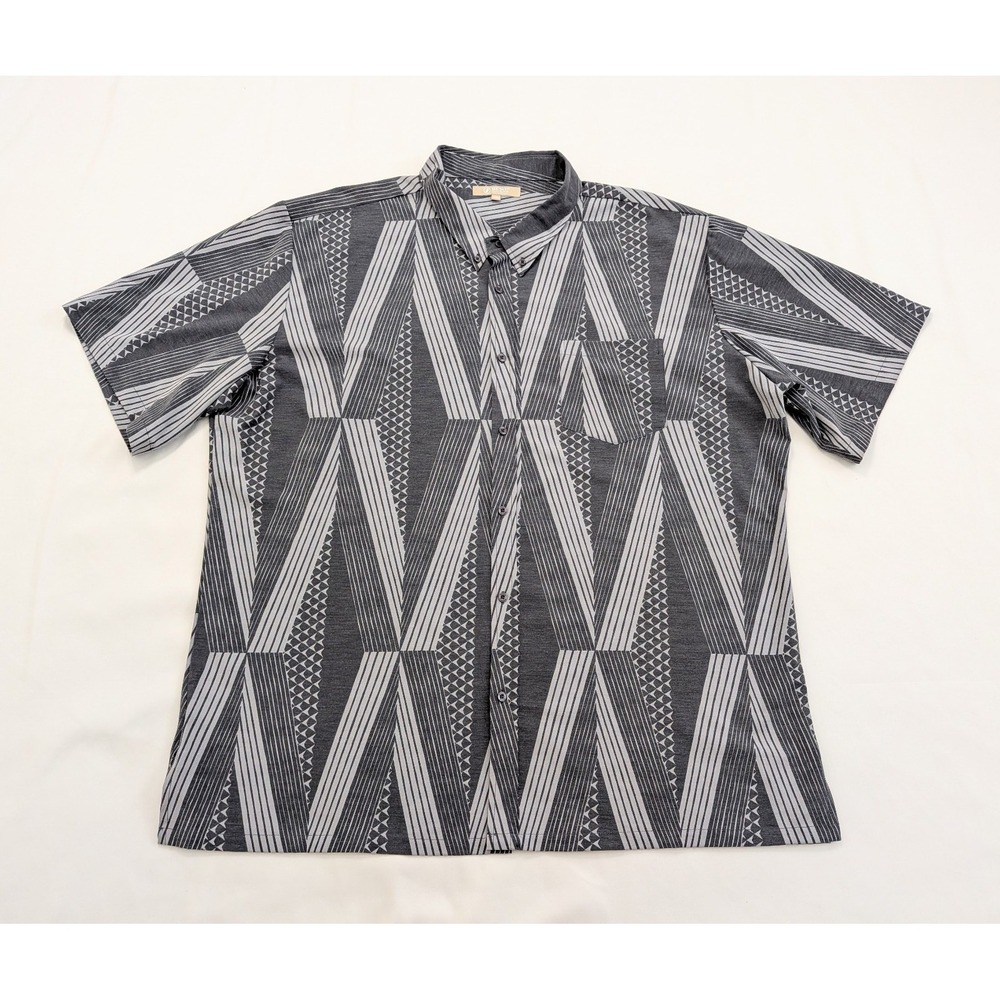 Manaola He'olu Heolu Hawaiian Aloha Button Down Shirt Gray Tribal Men's 4XL
